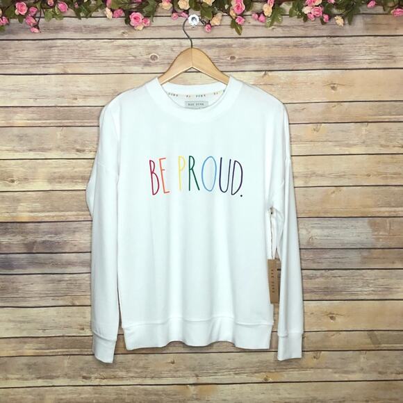 NWT Rae Dunn Rainbow Be Proud Sweatshirt - Picture 1 of 4